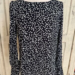 Express Long Sleeve Career Blouse Black and White Tiny Flower Print Size Small